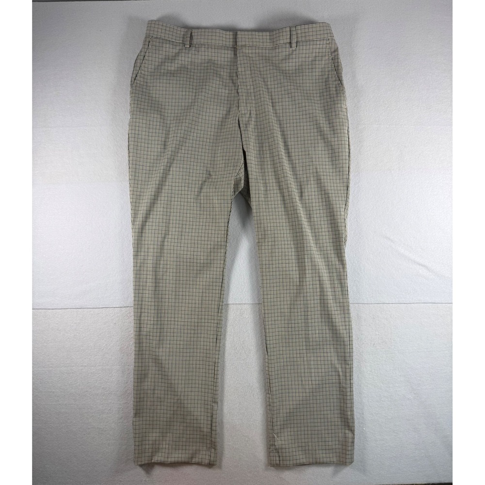 Tommy Hilfiger THFlex Tate Dress Pants Mens 38x32 Tan Mix Micro Check Trousers